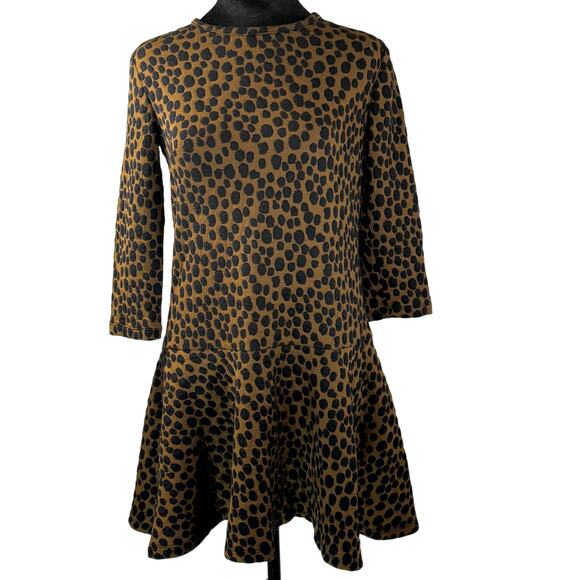 Ann Taylor LOFT Leopard Print Dress XS Jacquard Drop Waist Flare - Picture 2 of 11
